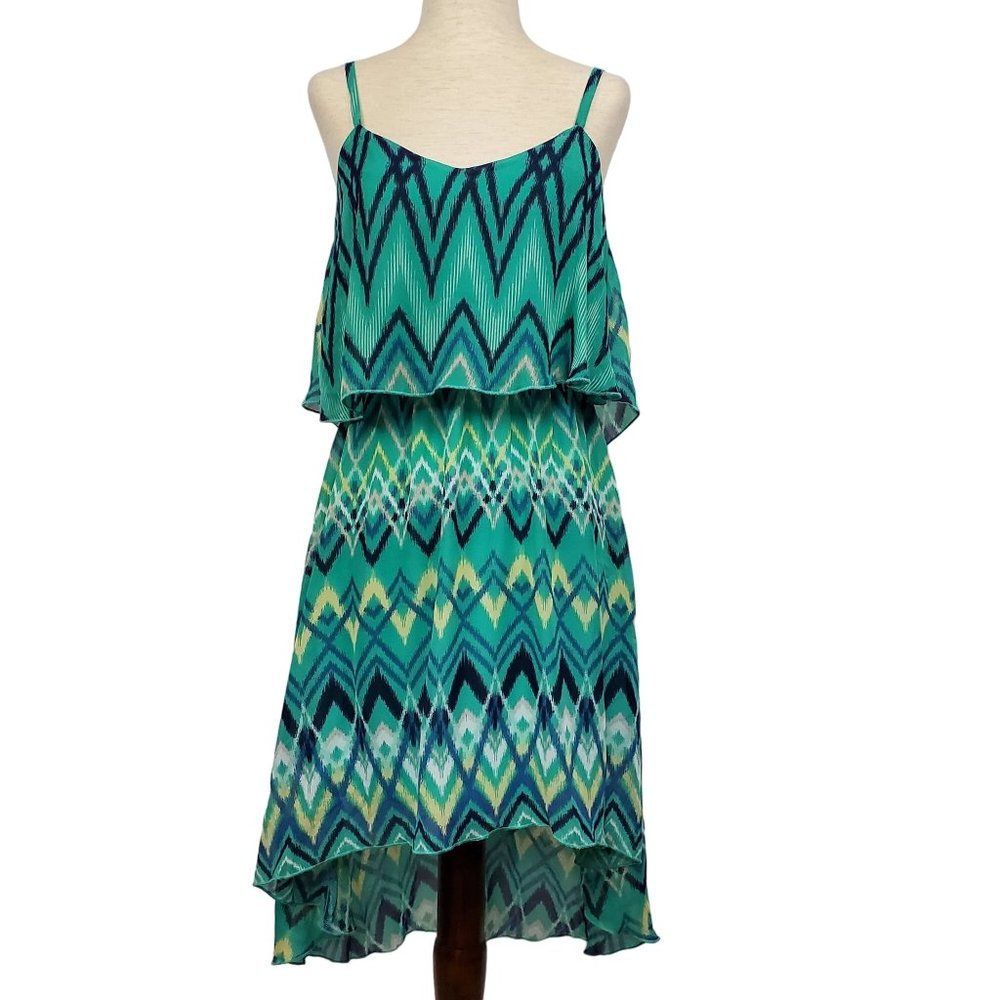 Lily Rose Womens Dress sz S Green design sundress high low hem summer
